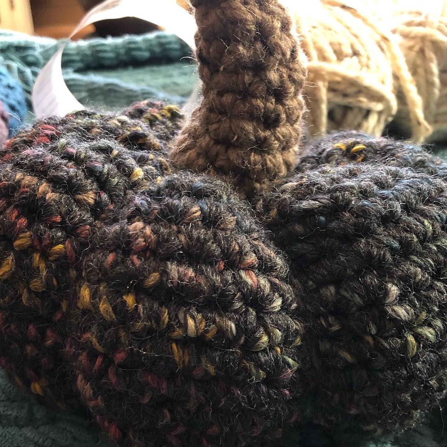 "Large 3-Piece Set" Handmade Crochet Pumpkins (14in. size) - Crochet Decor Collection