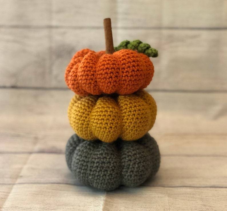 "Large 3-Piece Set" Handmade Crochet Pumpkins (14in. size) - Crochet Decor Collection