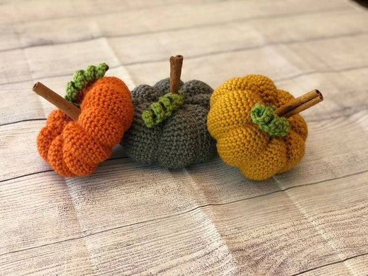 "Large 3-Piece Set" Handmade Crochet Pumpkins (14in. size) - Crochet Decor Collection