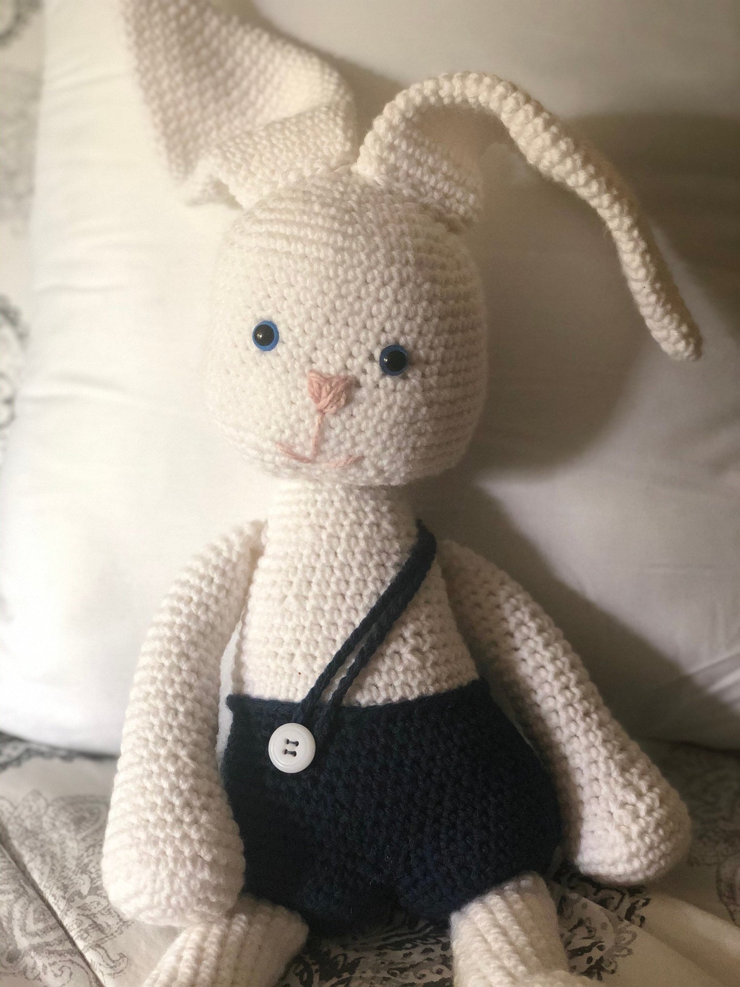 Super cute fluffy bunny with overalls freeshipping - SimplyYarnCo