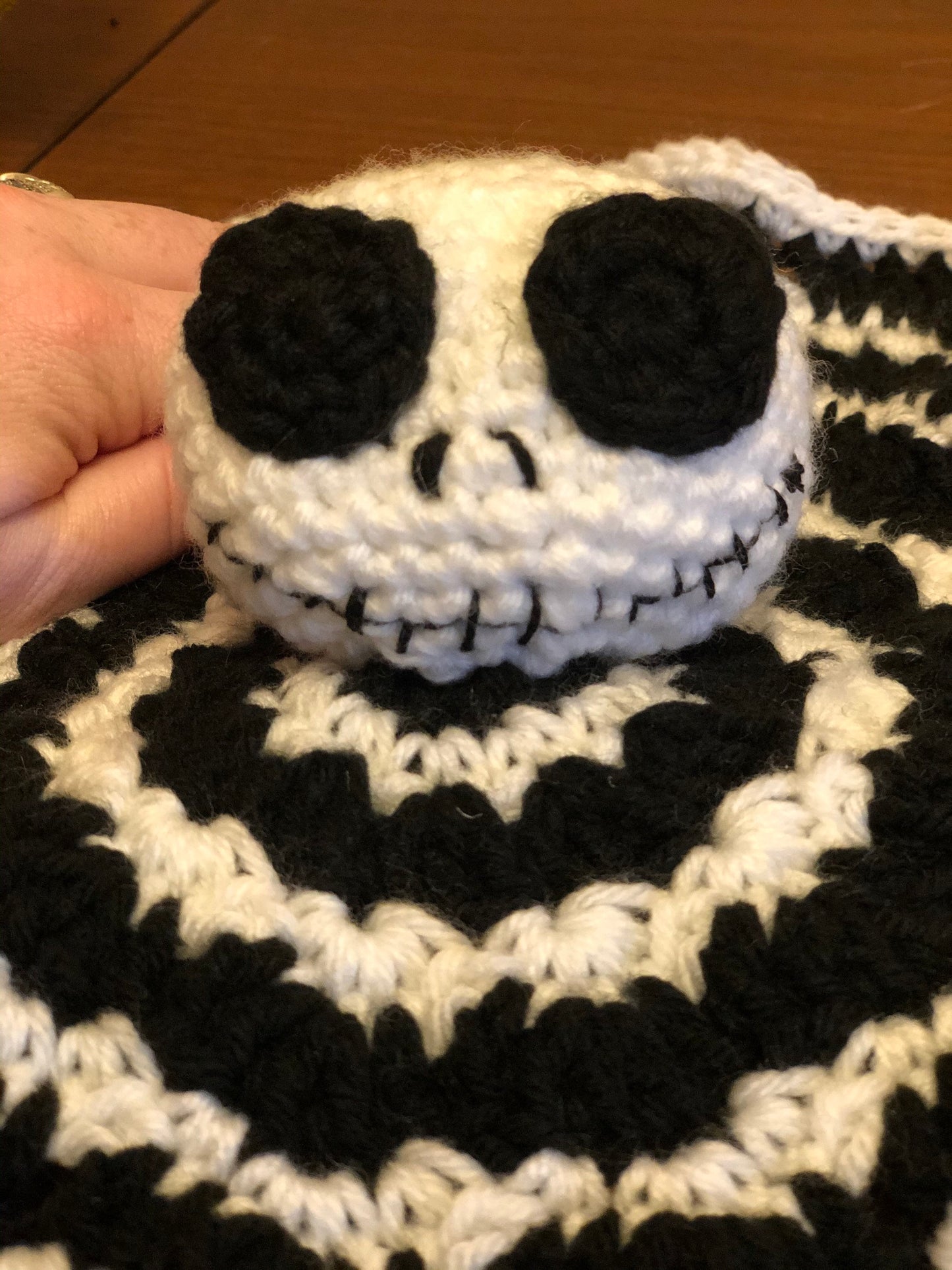 Jack Skellington baby lovey with pacifier holder freeshipping - SimplyYarnCo